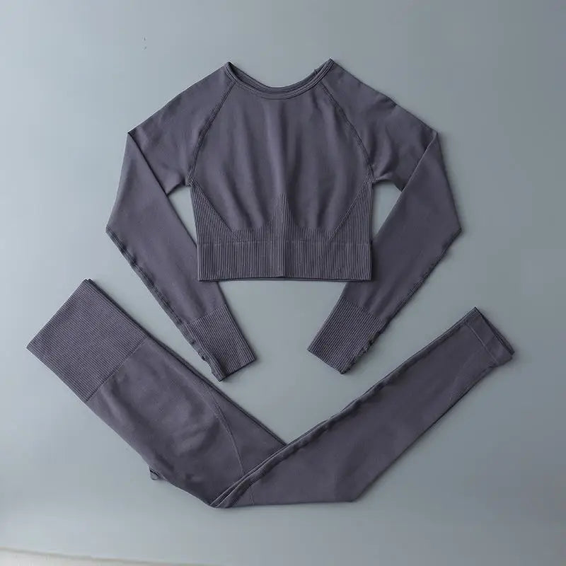 Seamless Sports Suit for Women, Yoga Set, Workout Clothes, Fitness Wear, Long Sleeve Crop Top, High Waist Leggings, Gym Clothing
