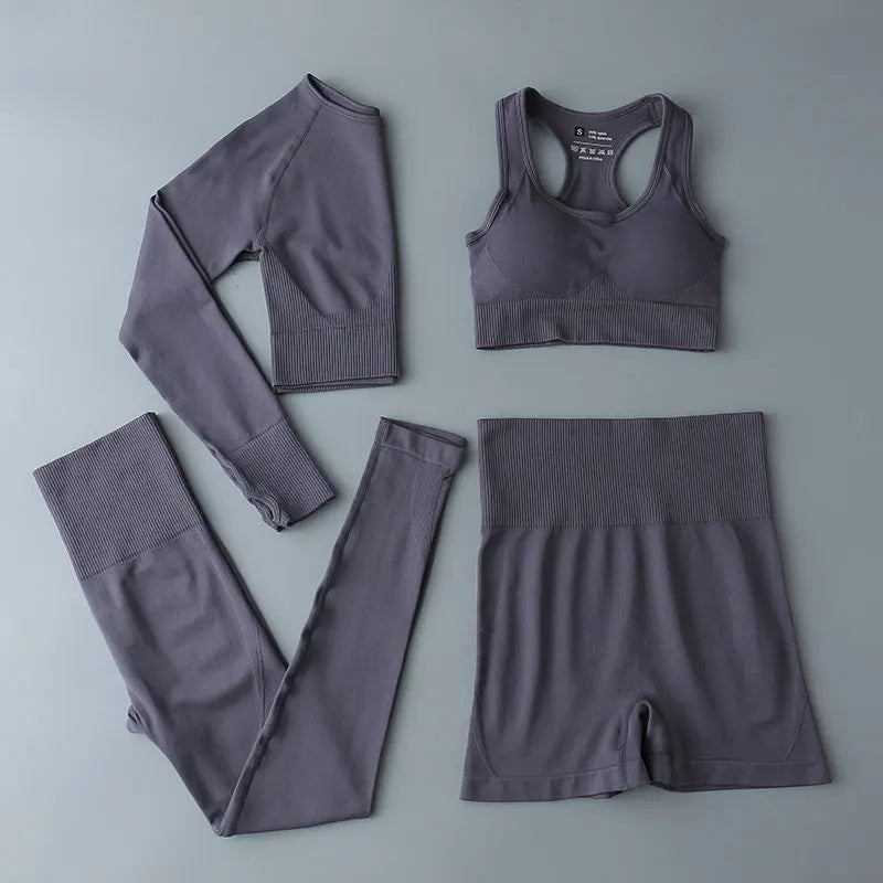 Seamless Sports Suit for Women, Yoga Set, Workout Clothes, Fitness Wear, Long Sleeve Crop Top, High Waist Leggings, Gym Clothing