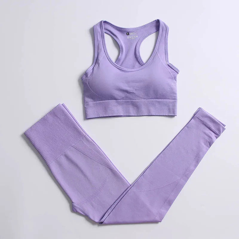 Seamless Sports Suit for Women, Yoga Set, Workout Clothes, Fitness Wear, Long Sleeve Crop Top, High Waist Leggings, Gym Clothing