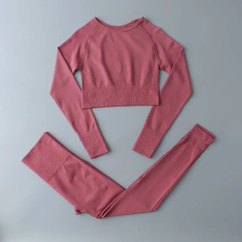 Seamless Sports Suit for Women, Yoga Set, Workout Clothes, Fitness Wear, Long Sleeve Crop Top, High Waist Leggings, Gym Clothing