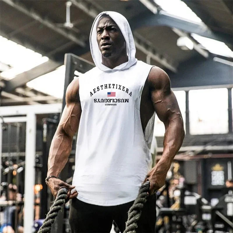 Brand Bodybuilding Stringers Sleeveless Vest Hoodie Gyms Tank Tops for Men Singlets Shirt Cotton Fitness Clothing