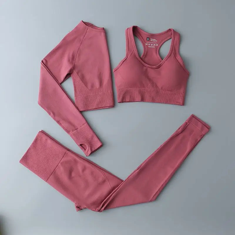 Seamless Sports Suit for Women, Yoga Set, Workout Clothes, Fitness Wear, Long Sleeve Crop Top, High Waist Leggings, Gym Clothing