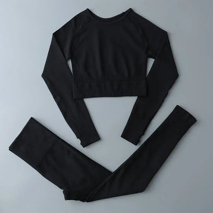Seamless Sports Suit for Women, Yoga Set, Workout Clothes, Fitness Wear, Long Sleeve Crop Top, High Waist Leggings, Gym Clothing