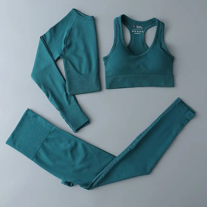Seamless Sports Suit for Women, Yoga Set, Workout Clothes, Fitness Wear, Long Sleeve Crop Top, High Waist Leggings, Gym Clothing