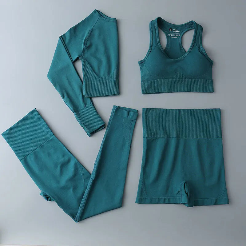 Seamless Sports Suit for Women, Yoga Set, Workout Clothes, Fitness Wear, Long Sleeve Crop Top, High Waist Leggings, Gym Clothing