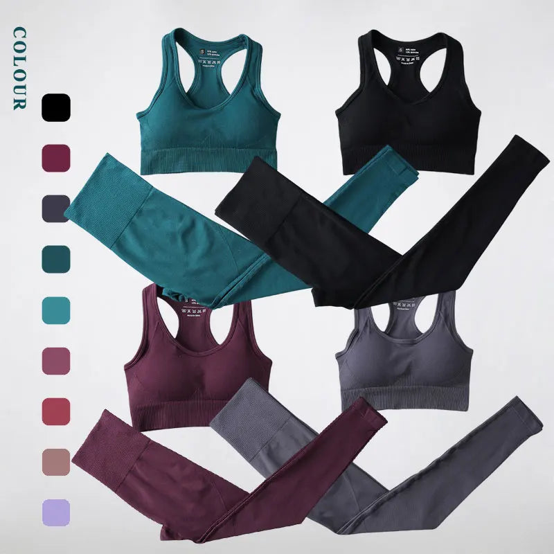Seamless Sports Suit for Women, Yoga Set, Workout Clothes, Fitness Wear, Long Sleeve Crop Top, High Waist Leggings, Gym Clothing