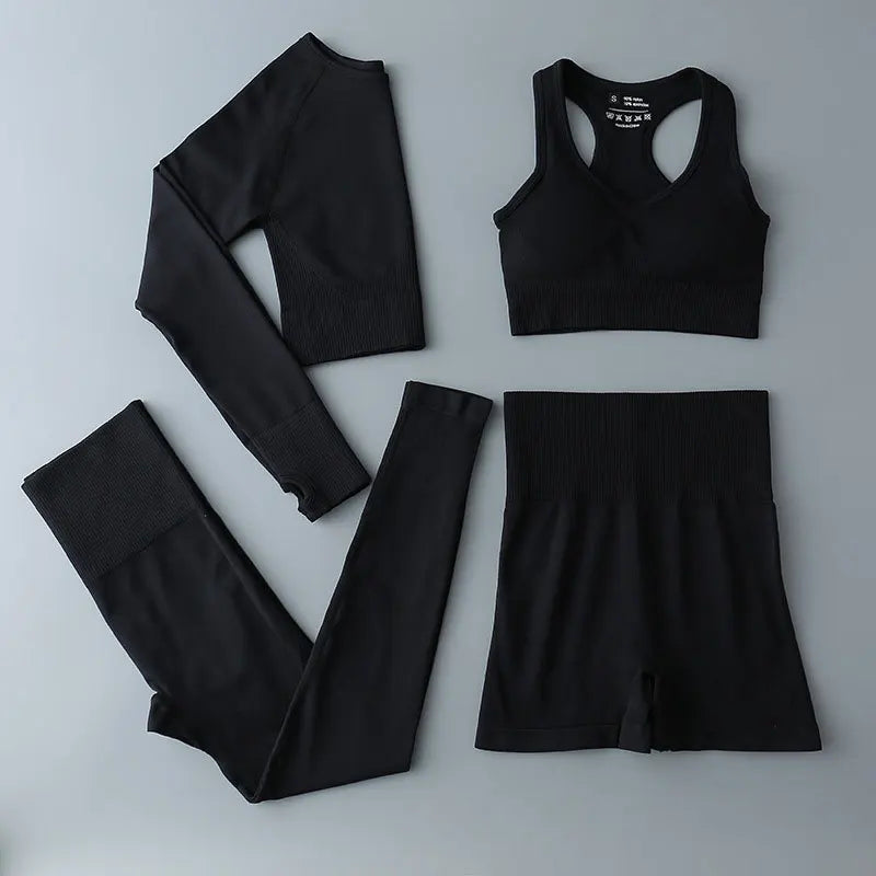 Seamless Sports Suit for Women, Yoga Set, Workout Clothes, Fitness Wear, Long Sleeve Crop Top, High Waist Leggings, Gym Clothing