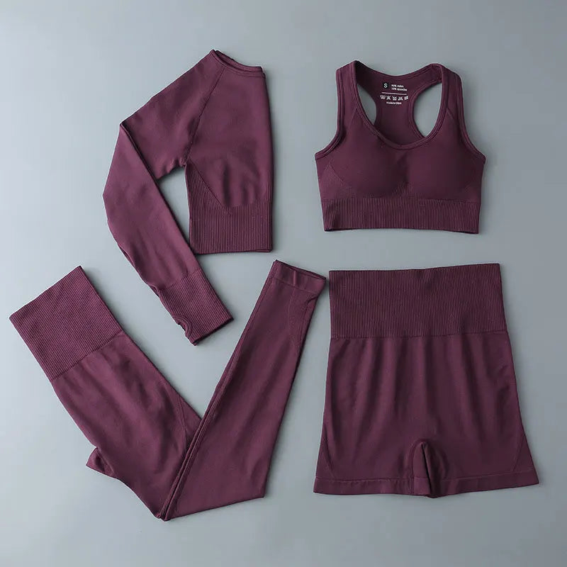 Seamless Sports Suit for Women, Yoga Set, Workout Clothes, Fitness Wear, Long Sleeve Crop Top, High Waist Leggings, Gym Clothing