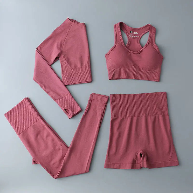 Seamless Sports Suit for Women, Yoga Set, Workout Clothes, Fitness Wear, Long Sleeve Crop Top, High Waist Leggings, Gym Clothing