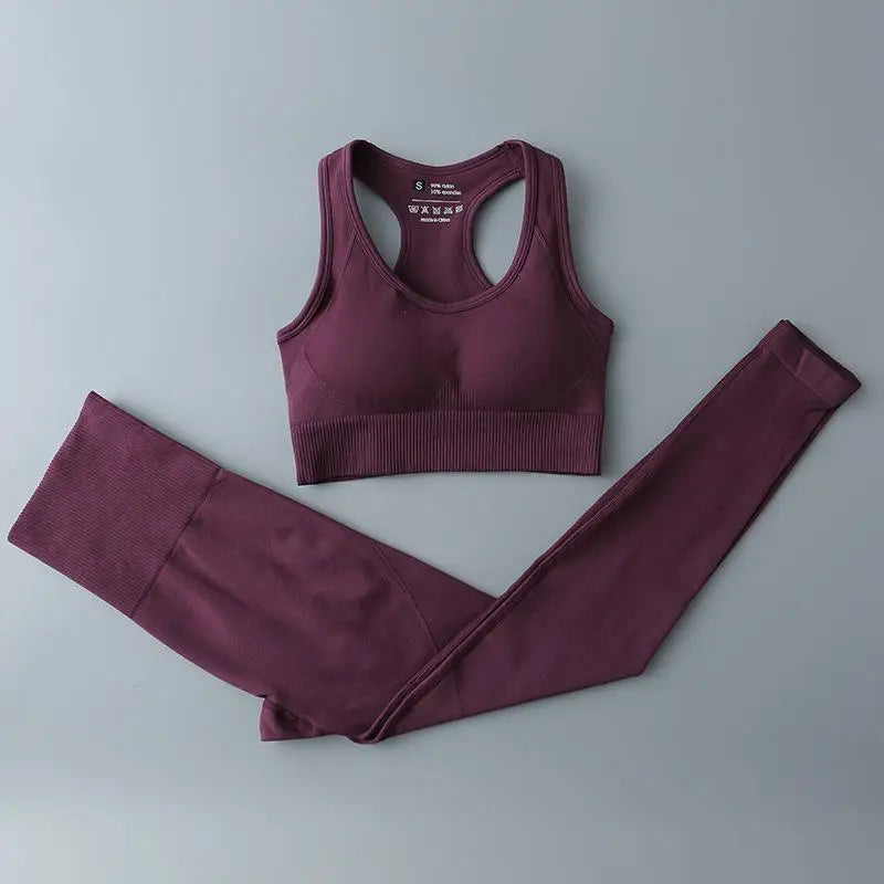Seamless Sports Suit for Women, Yoga Set, Workout Clothes, Fitness Wear, Long Sleeve Crop Top, High Waist Leggings, Gym Clothing