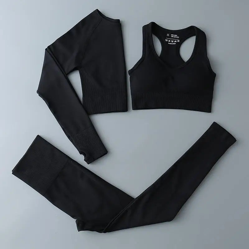 Seamless Sports Suit for Women, Yoga Set, Workout Clothes, Fitness Wear, Long Sleeve Crop Top, High Waist Leggings, Gym Clothing