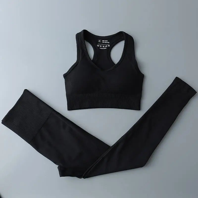 Seamless Sports Suit for Women, Yoga Set, Workout Clothes, Fitness Wear, Long Sleeve Crop Top, High Waist Leggings, Gym Clothing